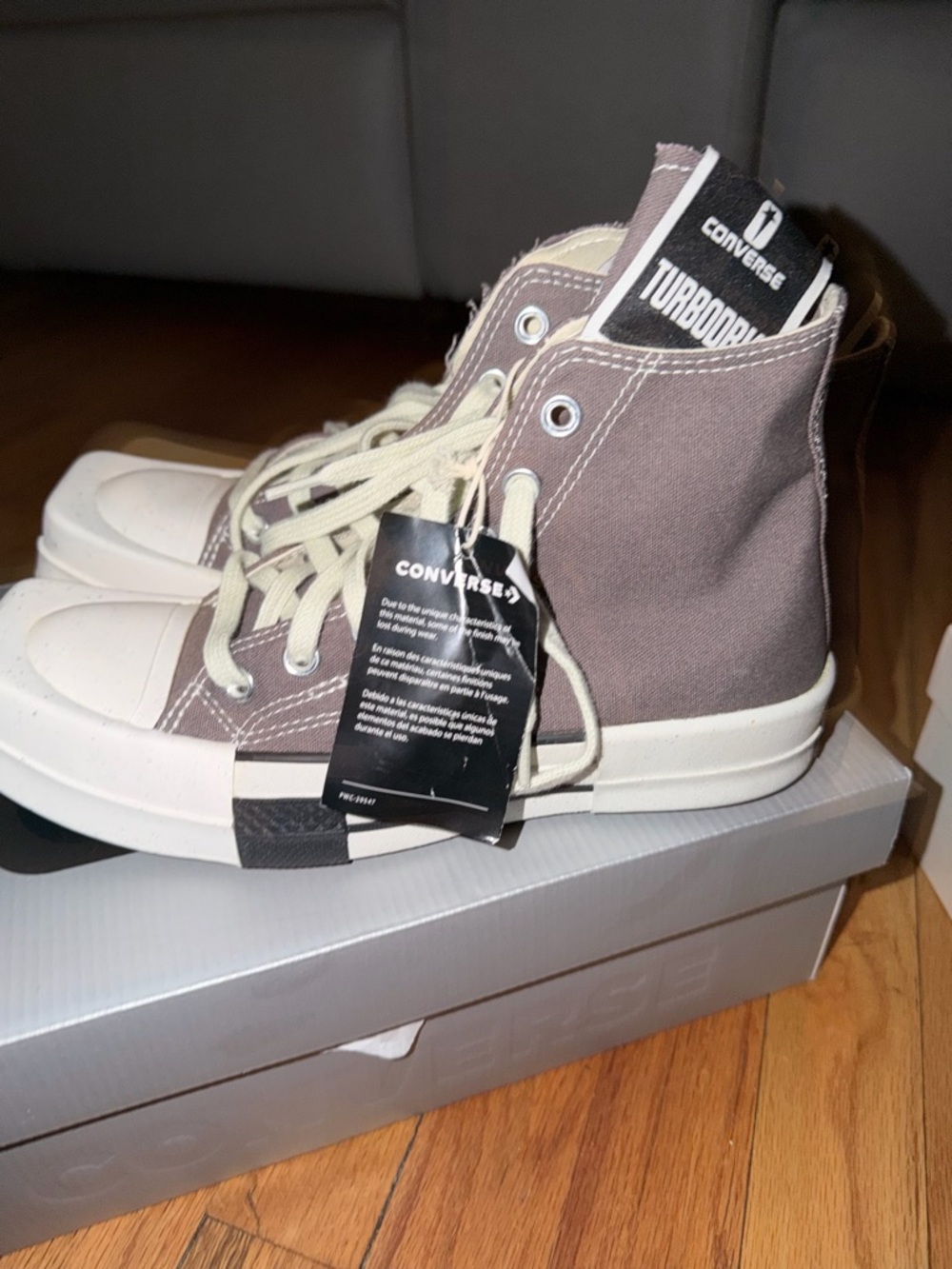 Rick Owens High-Top Sneakers in Taupe and Cream - Picture 5 of 5